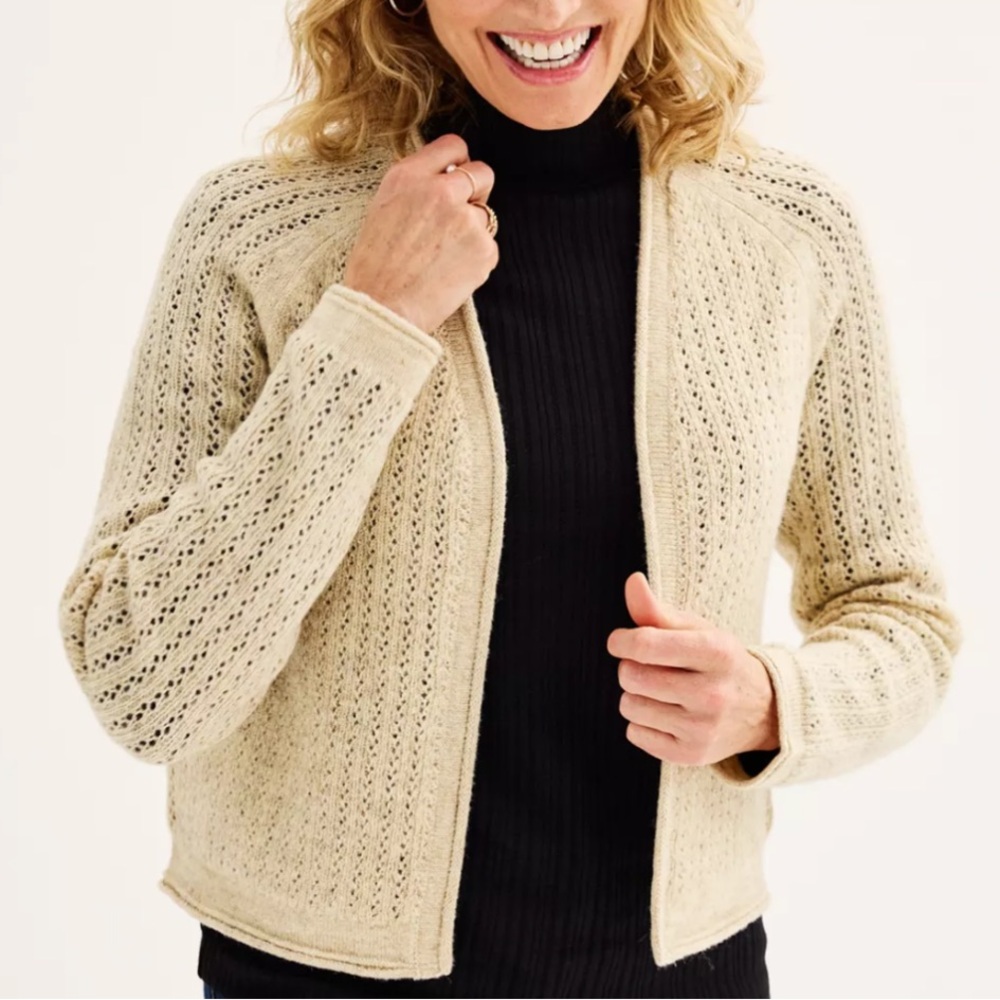 NWT Croft & Barrow Pointelle Stitch Knit Cardigan Size Large